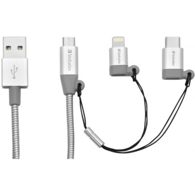 Кабель Verbatim 3в1 USB - USB-C + Lightning + MicroUSB 1 м Silver