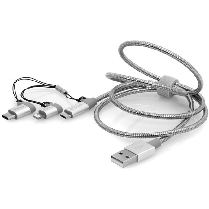 Кабель Verbatim 3в1 USB - USB-C + Lightning + MicroUSB 1 м Silver 