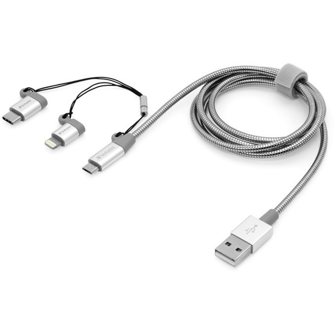 Кабель Verbatim 3в1 USB - USB-C + Lightning + MicroUSB 1 м Silver 