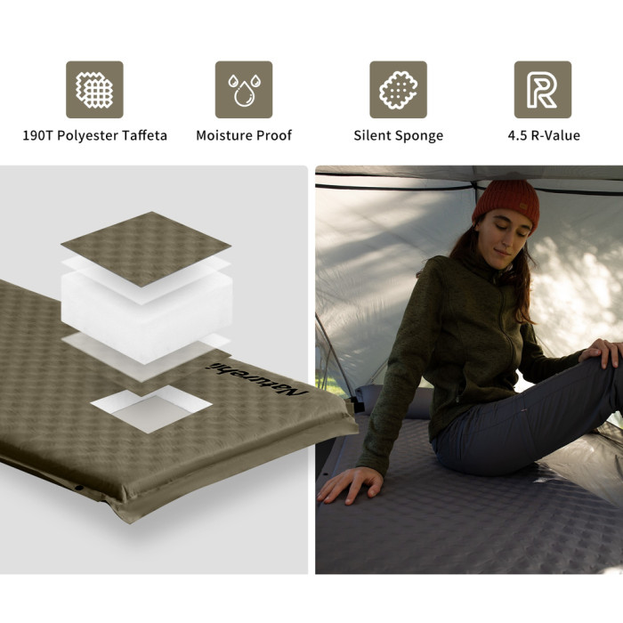 Килимок самонадувний одномісний з подушкою Naturehike CNK2300DZ014, 30мм, темно-зелений 