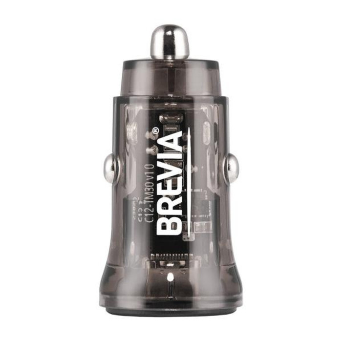 Автомобільний зарядний пристрій Brevia ePower DualCharge 30W 1xUSB-C+1xUSB-A, transparent black 