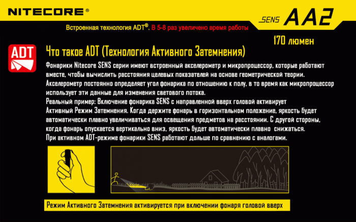 Кишеньковий ліхтар Nitecore SENS AA2, 170 люмен 