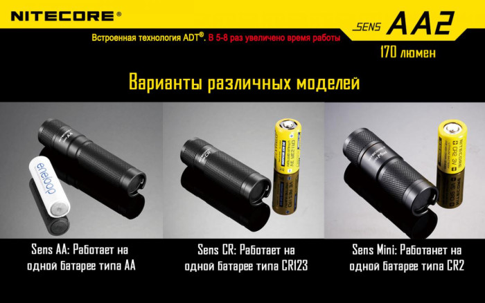 Кишеньковий ліхтар Nitecore SENS AA2, 170 люмен 