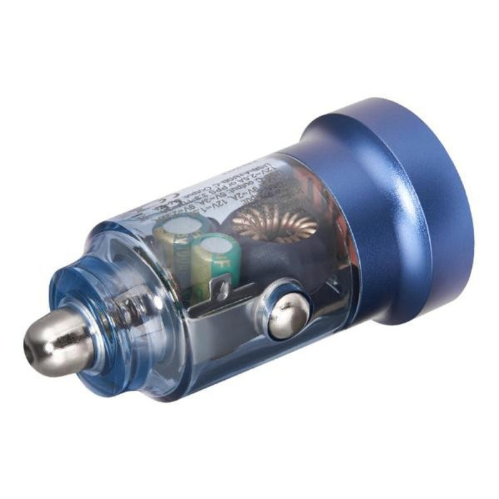 Автомобільний зарядний пристрій Brevia ePower DualCharge 30W 1xUSB-C+1xUSB-A, transparent blue 