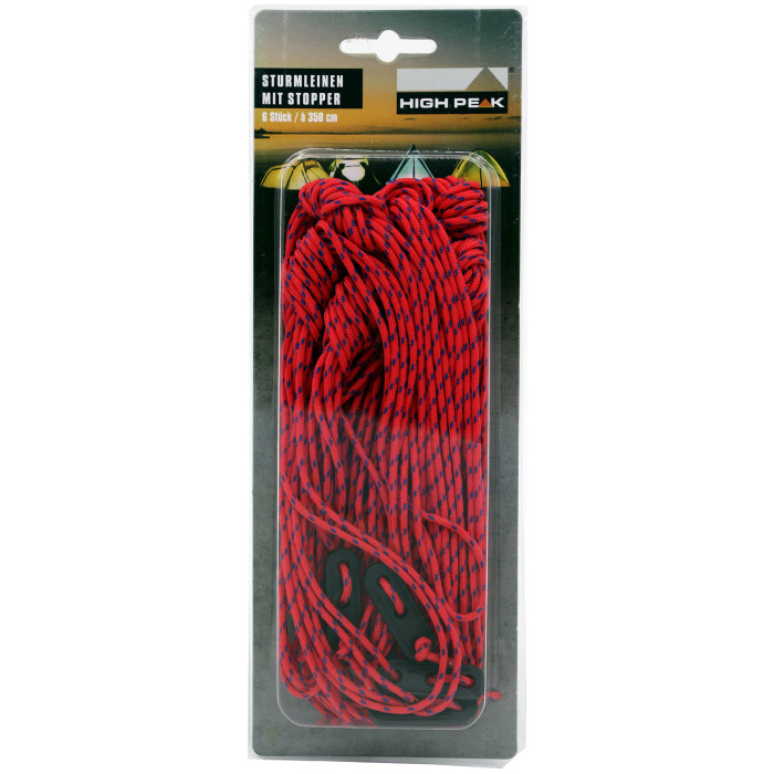 Відтяжки High Peak Guy Rope Set with Runner 350 см 6 шт. - червоні (42258) 