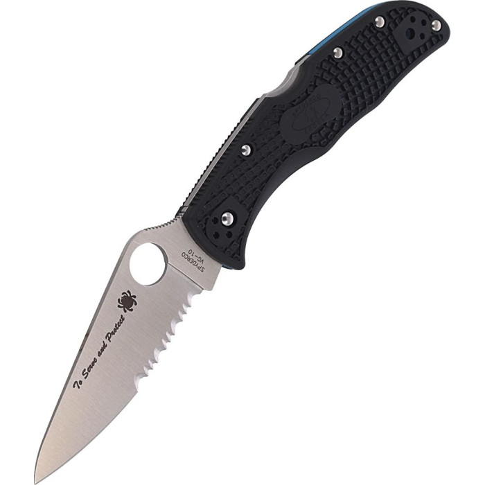 Ніж Spyderco Endela, Thin Blue Line, напівсерейтор (C243FPSBKBL) 