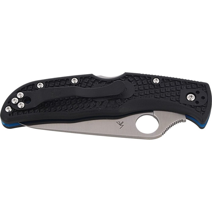 Ніж Spyderco Endela, Thin Blue Line, напівсерейтор (C243FPSBKBL) 