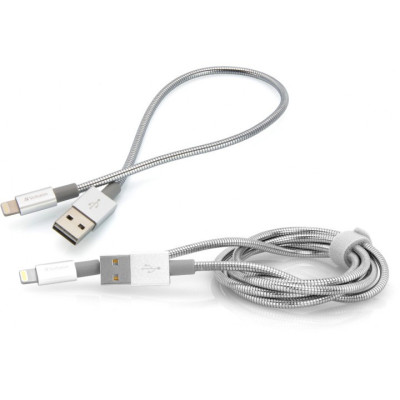 Кабель Verbatim USB-Lightning 1 м + 30 см 2 шт Сріблястий