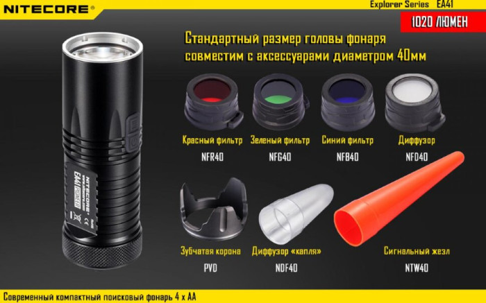 Кишеньковий ліхтар Nitecore EA41, 1020 люмен (6-1133w), теплий 