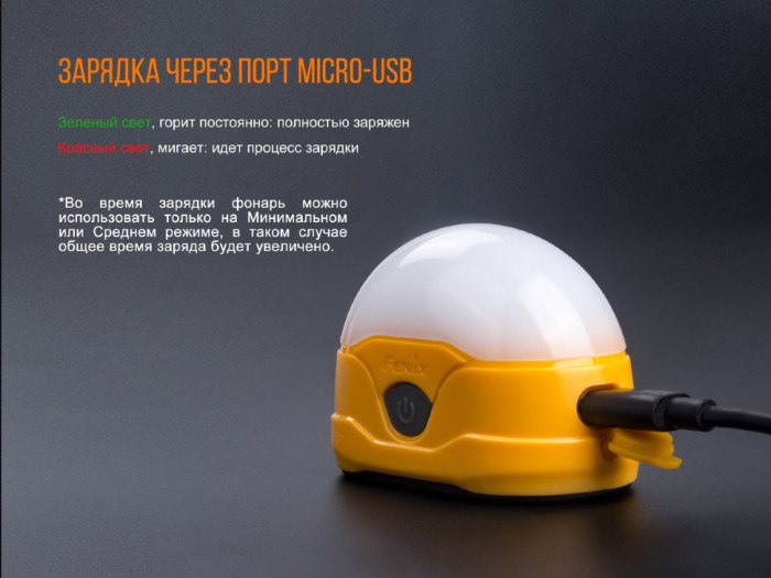 Туристичний ліхтар Fenix CL20R (жовтий), 300 лм. 