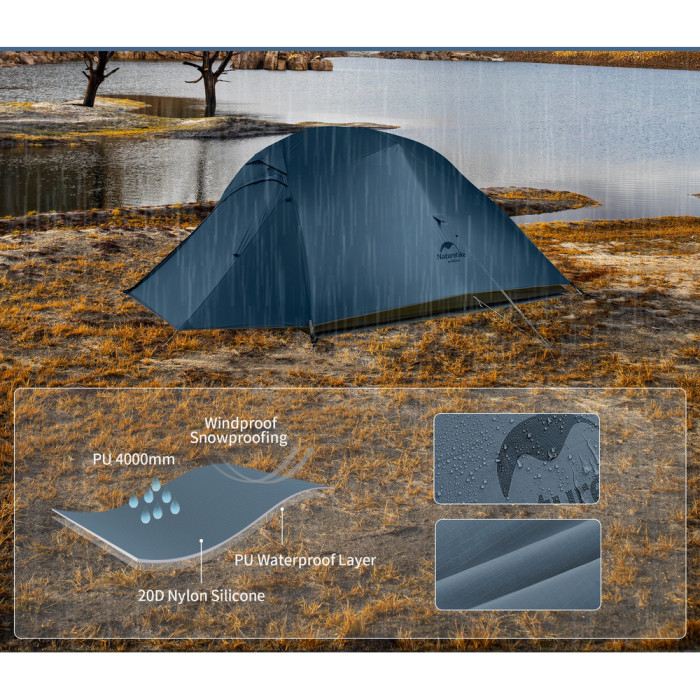 Намет надлегкий тримісний з футпринтом Naturehike Cloud Up 3 UL NH18T030-T-T, 20D, темно-синій 