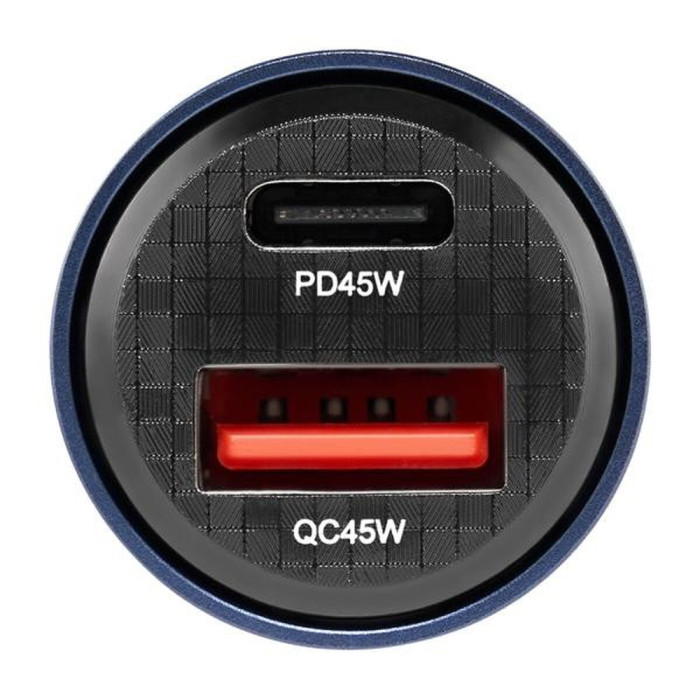 Автомобільний зарядний пристрій Brevia ePower DualCharge 45W 1xUSB-C+1xUSB-A, transparent blue 