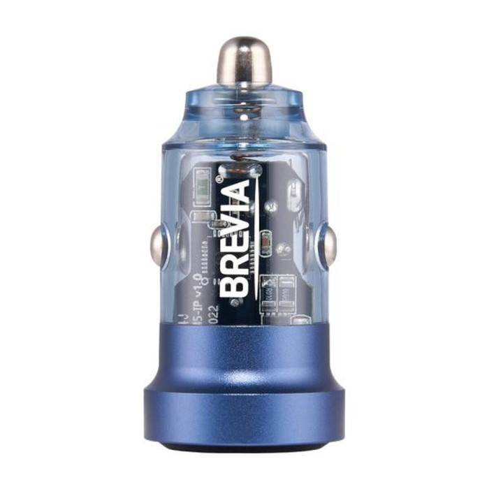 Автомобільний зарядний пристрій Brevia ePower DualCharge 45W 1xUSB-C+1xUSB-A, transparent blue 