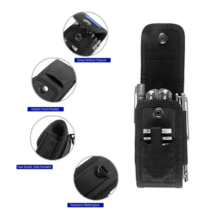 Нейлоновий чохол для мультитулу Rocktol з кишенями-гумками та карабіном 