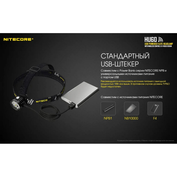 Ліхтар налобний Nitecore HU60 (4xCree XP-G3 S3 + 1xxhp35 HD E2, 1600 люмен, 10 режимів, Bluetooth) 