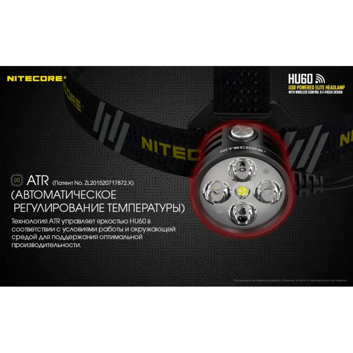 Ліхтар налобний Nitecore HU60 (4xCree XP-G3 S3 + 1xxhp35 HD E2, 1600 люмен, 10 режимів, Bluetooth) 