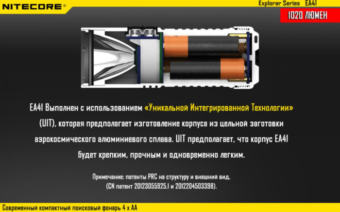 Кишеньковий ліхтар Nitecore EA41, 1020 люмен (6-1133), холодний 