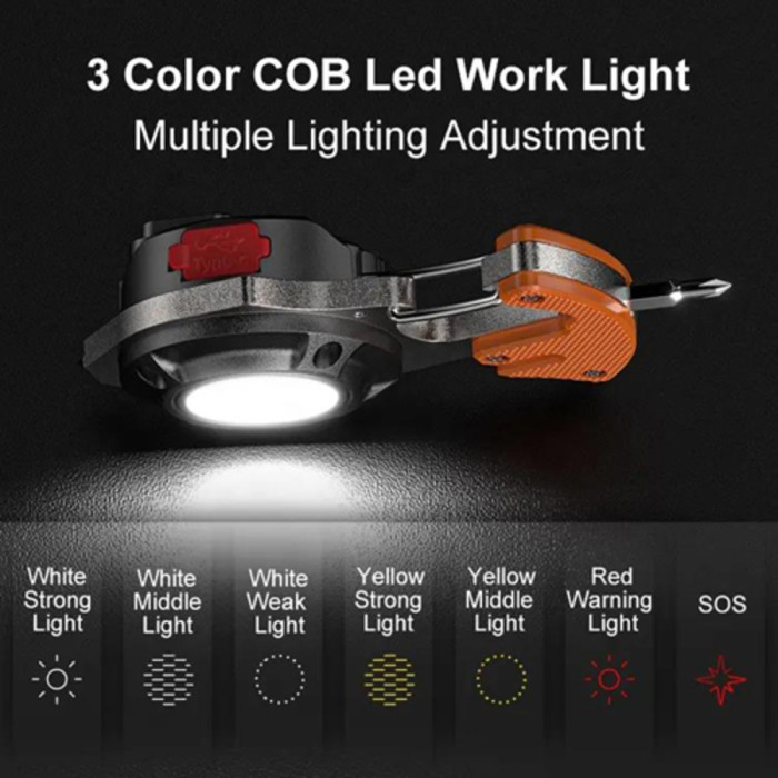 Ліхтар MULTIFUNCTIONAL W5143-COB, multitool, Li-Ion акумулятор, магніт, карабін, викрутка, ЗП Type-C 