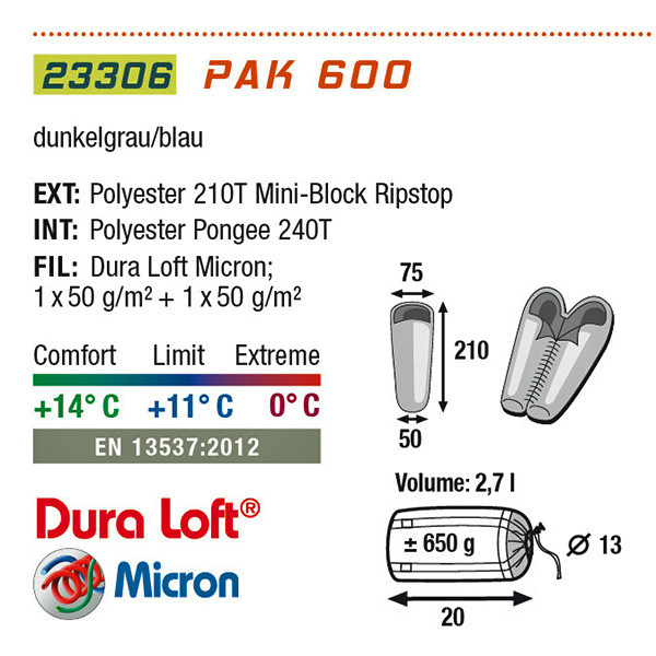 Спальний мішок High Peak Pak 600, правий 