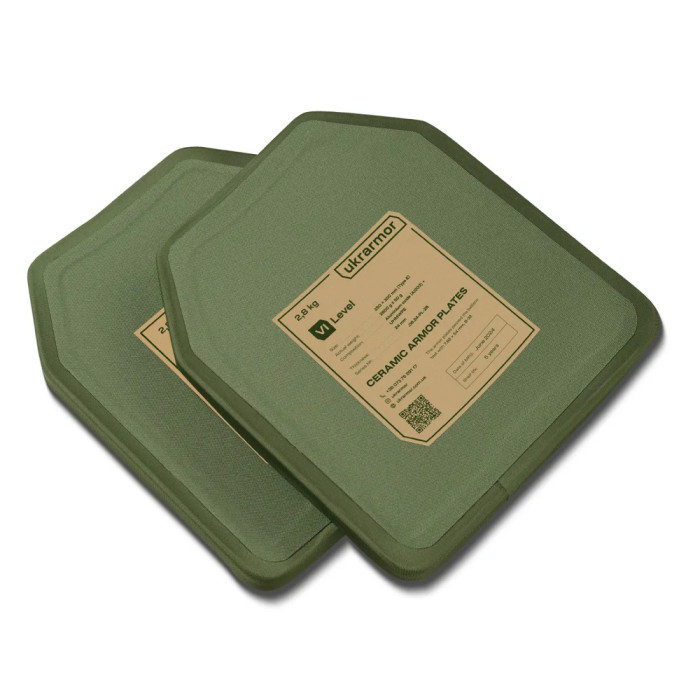 Комплект бронеплит керамічних Ukrarmor 6 клас, 5,6 кг, M, Олива комплект 