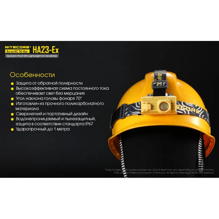 Ліхтар налобний вибухозахищений Nitecore HA23-EX (Cree XP-G, 100 люмен, 3 режими, 2xAA) 