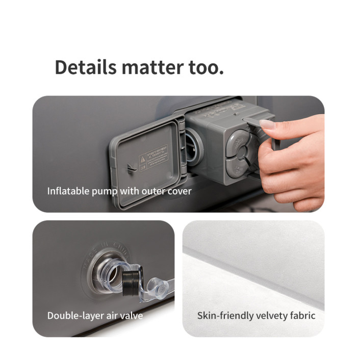 Самонадувний матрац, двомісний, із вбудованою помпою Naturehike CNK2450WS040, 250 мм, сірий 