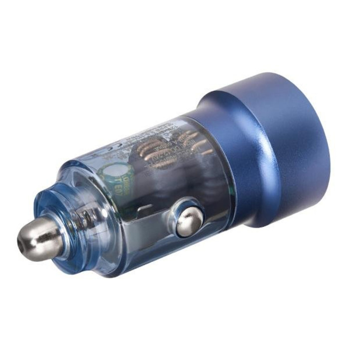 Автомобільний зарядний пристрій Brevia ePower DualCharge 75W 1xUSB-C+1xUSB-A, transparent blue 