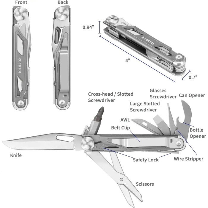 Ніж-мультитул Rocktol 12-в-1 з титановим покриттям 