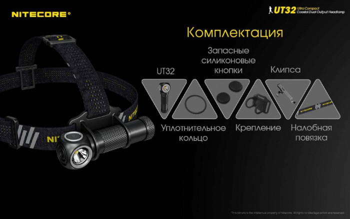 Ліхтар налобний Nitecore UT32 (Cree XP-L2 V6 + Cree XP-L V6, 1100 люмен, 12 режимів, 1х18650) (пошкоджена упаковка) 