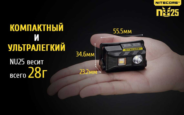 Ліхтар налобний Nitecore NU25, білий 