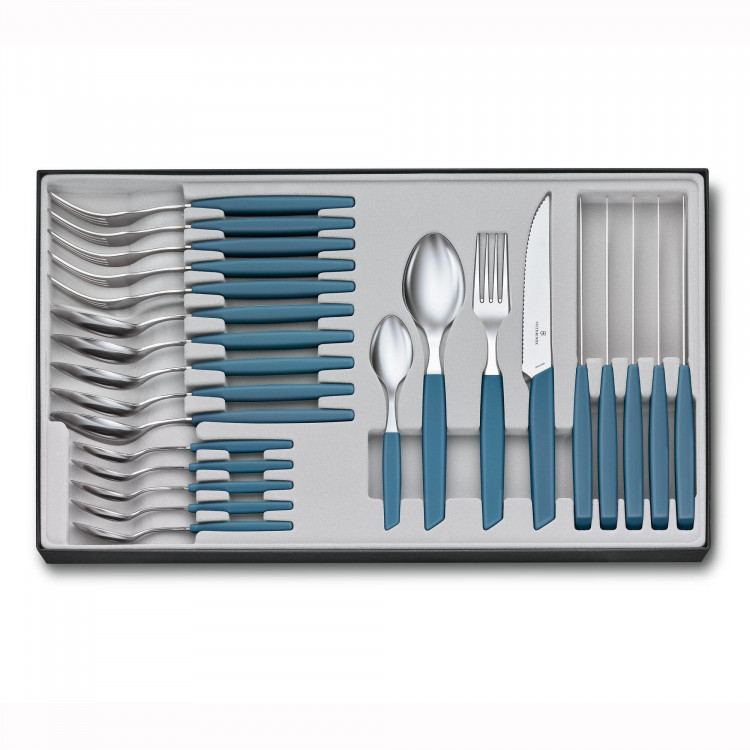Набір посуду Victorinox Swiss Modern з 24 предметів, Table Set Tomato Knife, 24 Pieces, волошковий 