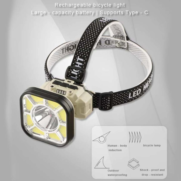 Ліхтар налобний Police 826XS-XPE+8COB, 1x18650, вело кріплення, ЗП Type-C, Box 