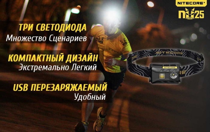 Ліхтар налобний Nitecore NU25, жовтий 