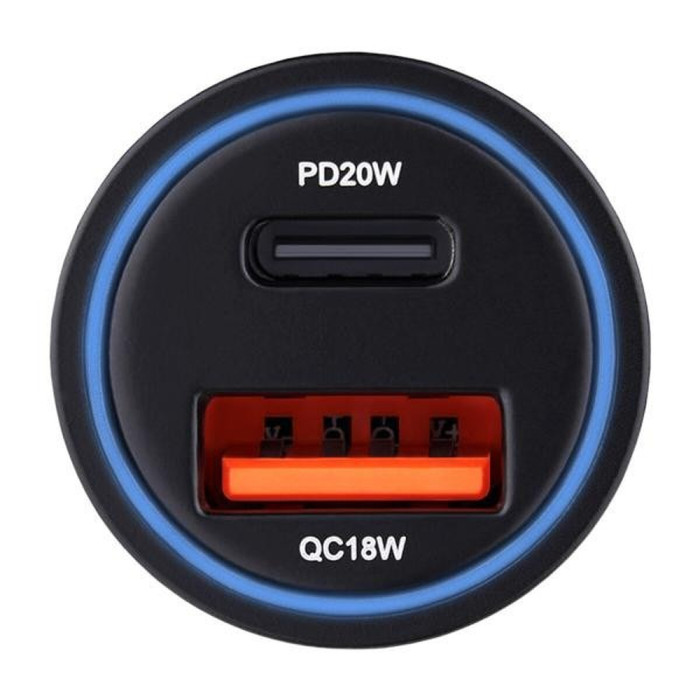 Автомобільний зарядний пристрій Brevia ePower DualChargeLED 38W 1xUSB-C+1xUSB-A 