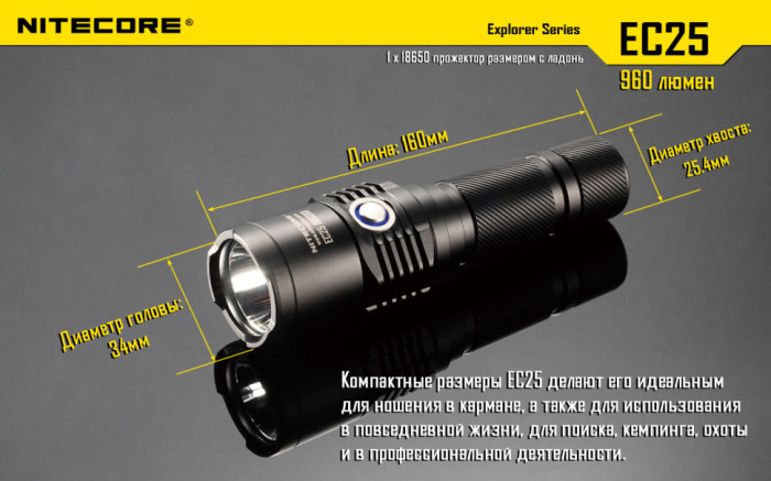 Кишеньковий ліхтар Nitecore EC25 COBRA, 860 люмен (6-1039), холодний 