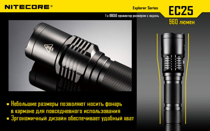 Кишеньковий ліхтар Nitecore EC25 COBRA, 860 люмен (6-1039), холодний 