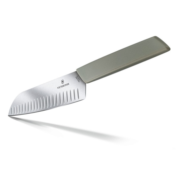 Кухонний ніж Swiss Modern Santoku 17см рифл. із зел. ручкою (блістер) 