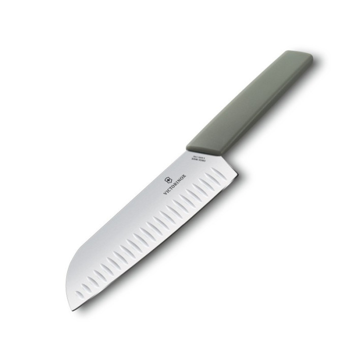 Кухонний ніж Swiss Modern Santoku 17см рифл. із зел. ручкою (блістер) 