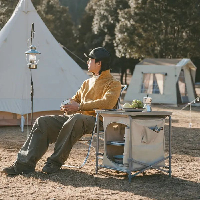 Стіл розкладний із полицями Naturehike CNH22JU031, бежевий 