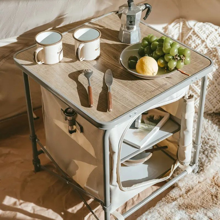 Стіл розкладний із полицями Naturehike CNH22JU031, бежевий 