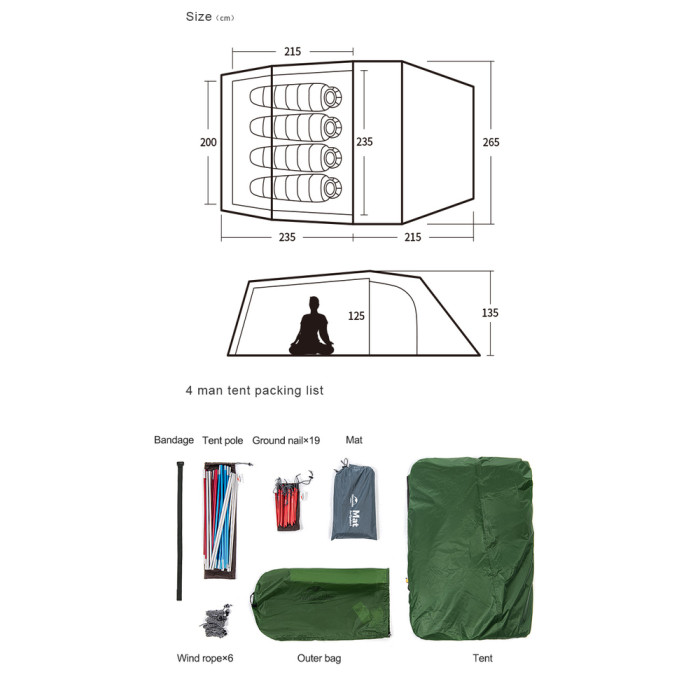Намет тримісний Naturehike Opalus, UL, NH17L001-L, світло-зелений 