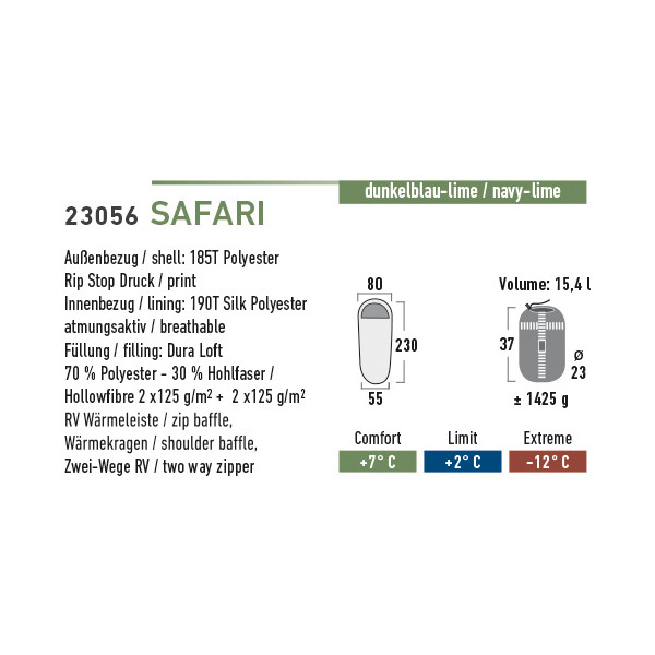 Спальний мішок High Peak Safari, синій /зелений, лівий 