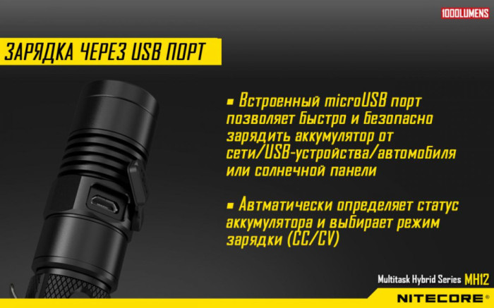 Кишеньковий ліхтар Nitecore MH12, 1000 люмен (6-1156w), теплий 