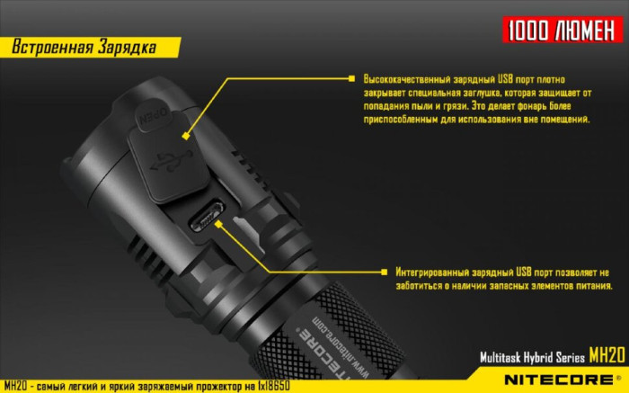 Кишеньковий ліхтар Nitecore MH20,1000 люмен (холодне світло) 