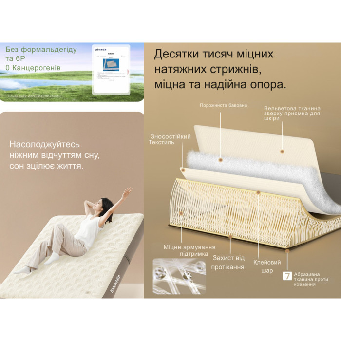 Матрац надувний двомісний Naturehike CNK2450WS023, 250 мм, біло-коричневий 