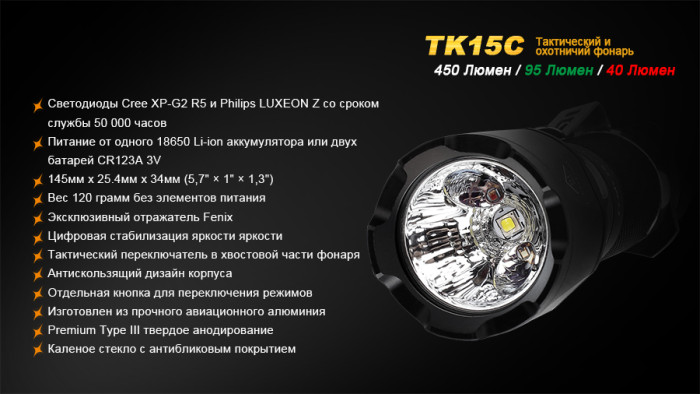 Тактичний ліхтар Fenix TK15C Cree XP-G2 R5 