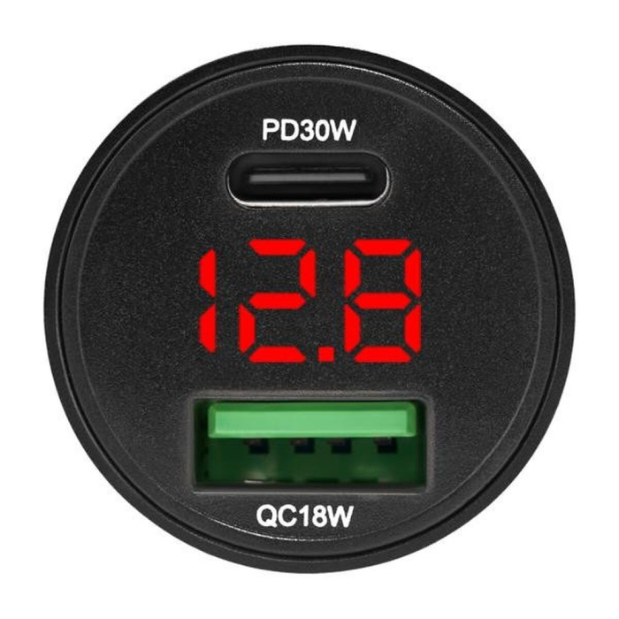 Автомобільний зарядний пристрій Brevia ePower DualMetal Display 48W 1xUSB-C+1xUSB-A, metal, black 