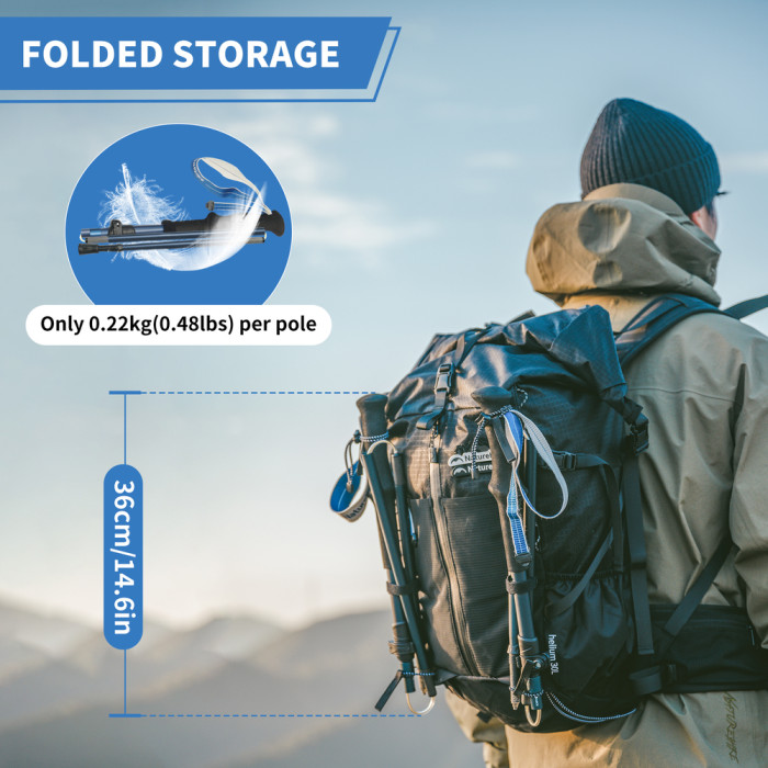 Комплект із п'ятисекційних складаних трекінгових палиць Naturehike CNK2450DS013 Gale Pro, 115-135 см, 2 шт, сині 