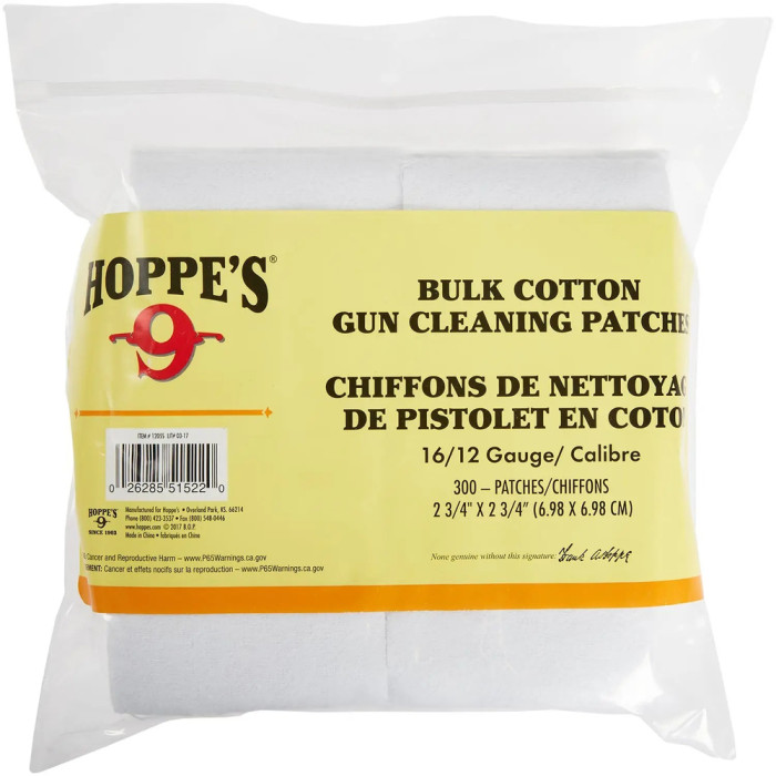 Патч для чищення Hoppe`s 12-16 кал. 300 шт/уп. Бавовна 