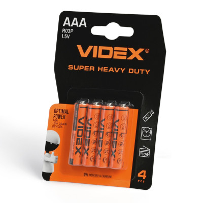 Батарейка сольова Videx R03P/AAA 4шт BLISTER